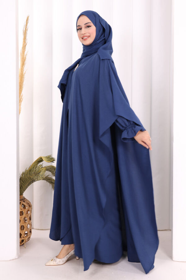 Hac Umre Pançolu Elbise Takım ŞAL HEDİYE 8002 Lacivert - 3