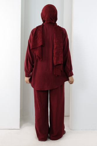 Pantolon Gömlek Takım 8708 Bordo - 4
