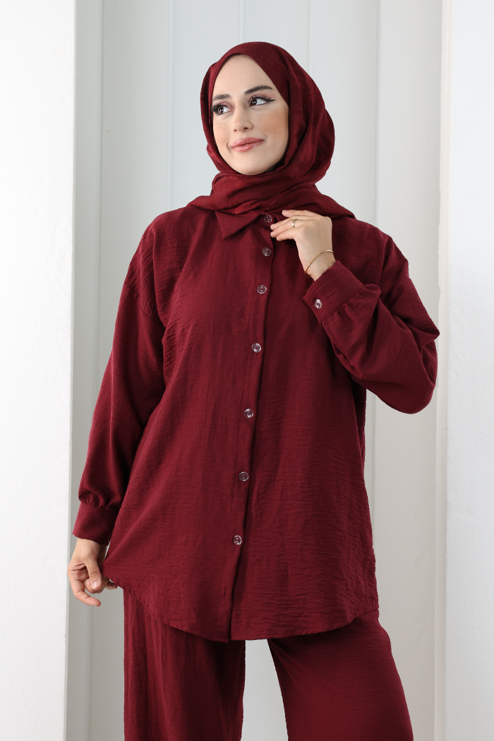 Pantolon Gömlek Takım 8708 Bordo - 5