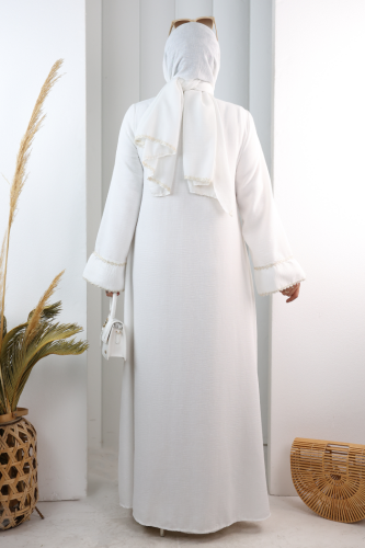 Papatya Dantelli Abaya Elbise 7097 Ekru - 4