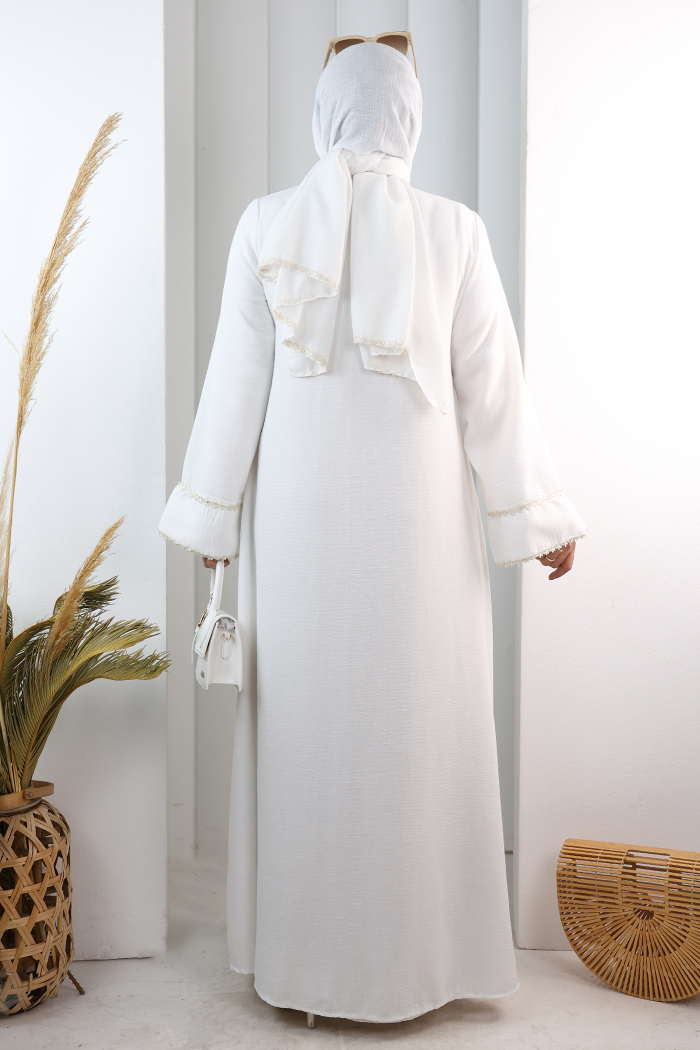Papatya Dantelli Abaya Elbise 7097 Ekru - 4