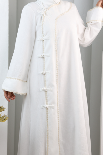 Papatya Dantelli Abaya Elbise 7097 Ekru - 6