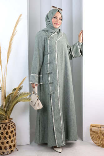 Papatya Dantelli Abaya Elbise 7097 Haki