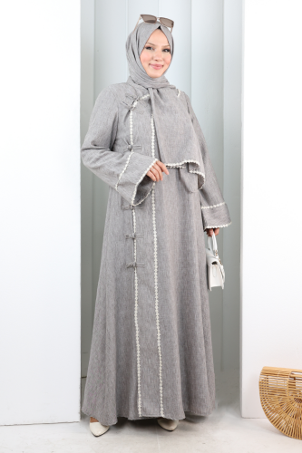 Papatya Dantelli Abaya Elbise 7097 Kahverengi - 2