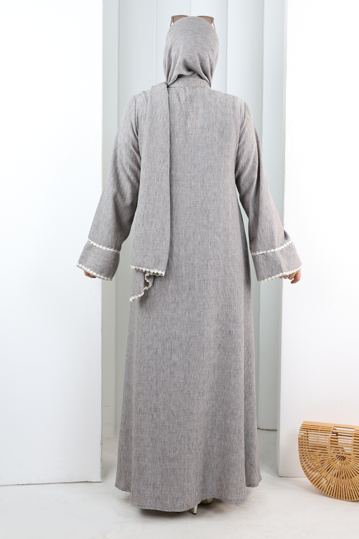 Papatya Dantelli Abaya Elbise 7097 Kahverengi - 4