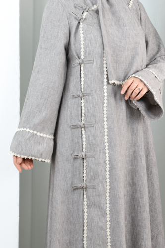 Papatya Dantelli Abaya Elbise 7097 Kahverengi - 6