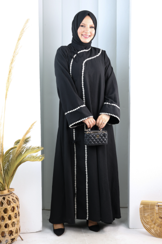 Papatya Dantelli Abaya Elbise 7097 Siyah - 2
