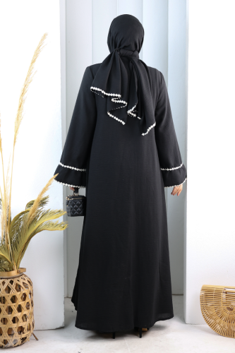 Papatya Dantelli Abaya Elbise 7097 Siyah - 3