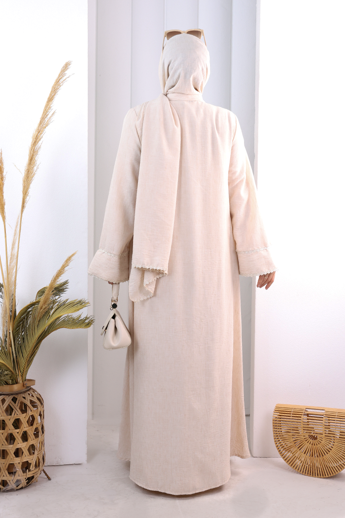 Papatya Dantelli Abaya Elbise 7097 Taş - 4