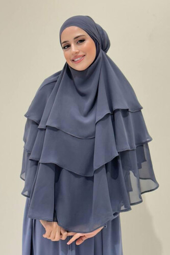 Peçeli 3 Katlı Şifon Sufle Şal 6012 Füme - Bym Fashion