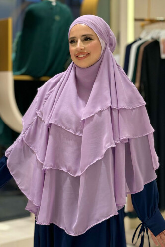 Peçeli 3 Katlı Şifon Sufle Şal 6012 Lila - Bym Fashion