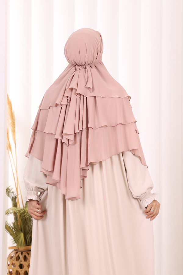 Peçeli 3 Katlı Şifon Sufle Şal 6012 Pudra - 4