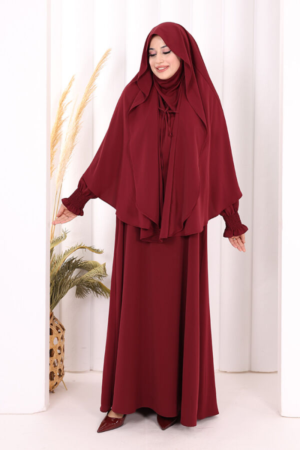 Peçeli Cilbab Model Elbise 6063 Bordo - 1