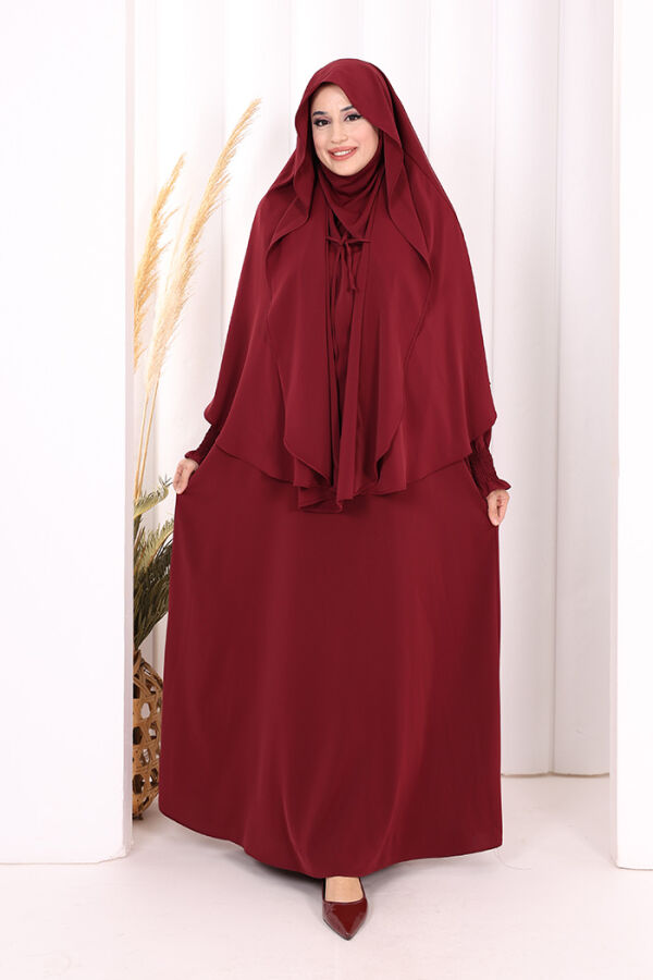 Peçeli Cilbab Model Elbise 6063 Bordo - 2