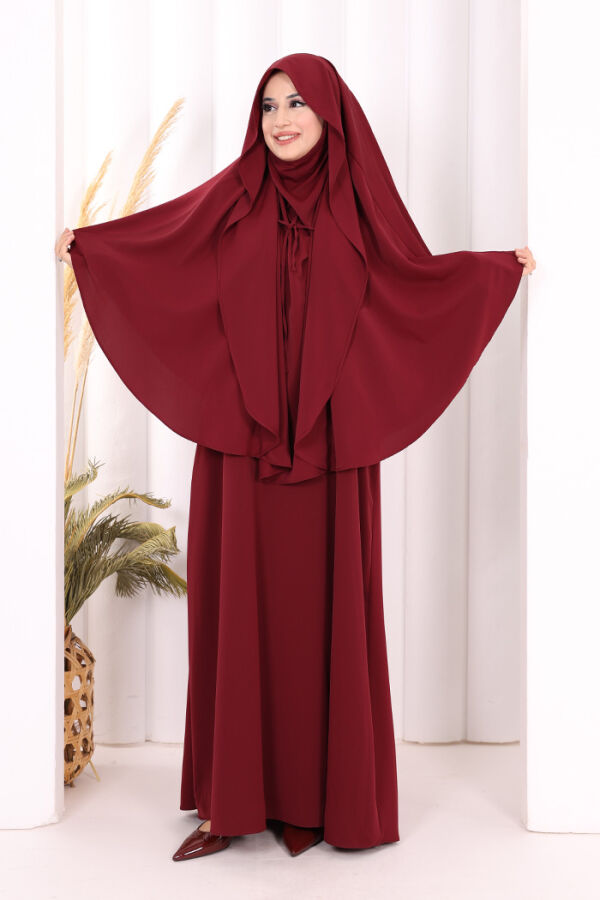 Peçeli Cilbab Model Elbise 6063 Bordo - 3