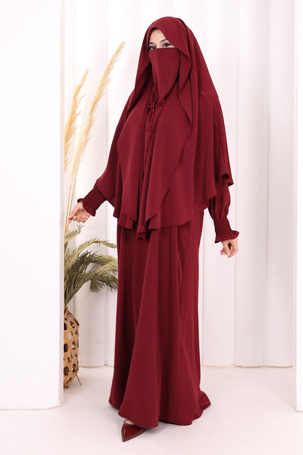 Peçeli Cilbab Model Elbise 6063 Bordo - 4