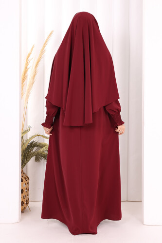 Peçeli Cilbab Model Elbise 6063 Bordo - 5