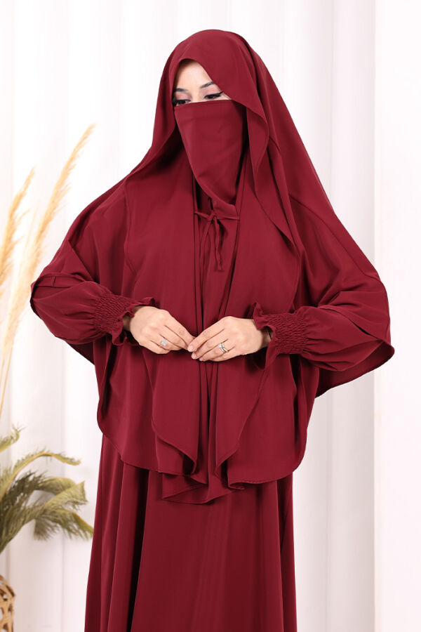 Peçeli Cilbab Model Elbise 6063 Bordo - 6