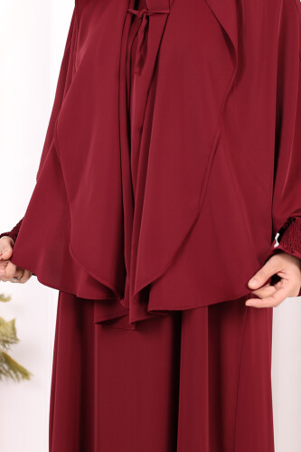 Peçeli Cilbab Model Elbise 6063 Bordo - 7
