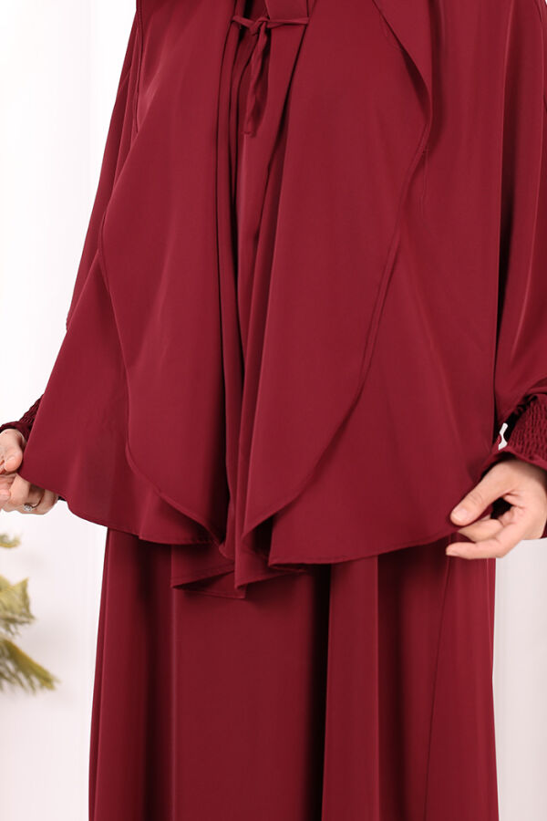 Peçeli Cilbab Model Elbise 6063 Bordo - 7