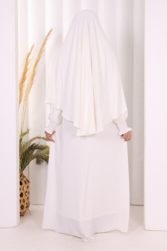 Peçeli Cilbab Model Elbise 6063 Ekru - 3