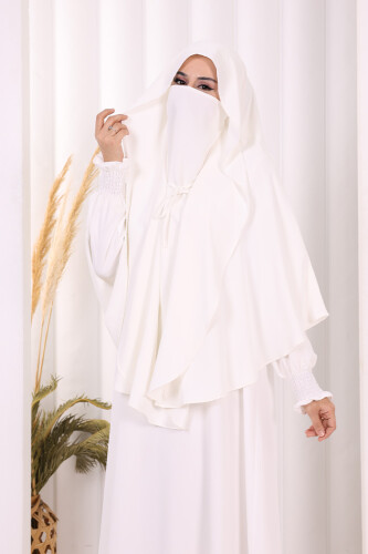 Peçeli Cilbab Model Elbise 6063 Ekru - 4
