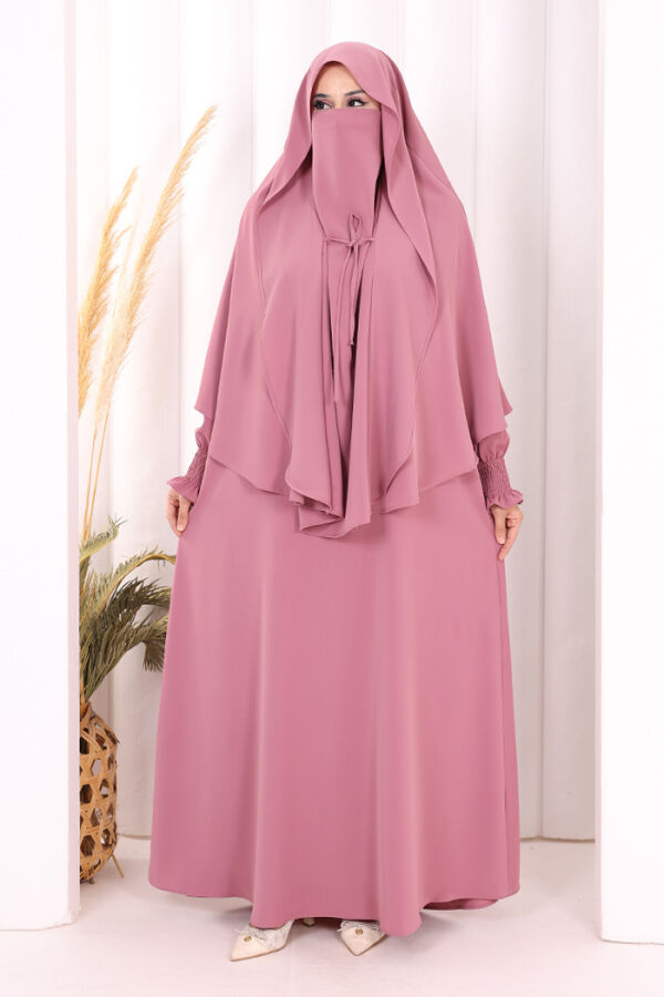 Peçeli Cilbab Model Elbise 6063 Gül Kurusu - 1