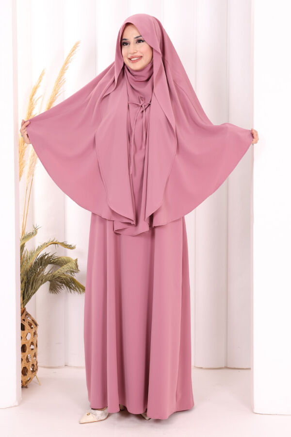 Peçeli Cilbab Model Elbise 6063 Gül Kurusu - 2