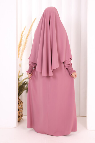 Peçeli Cilbab Model Elbise 6063 Gül Kurusu - 4