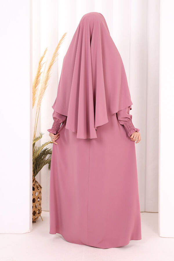 Peçeli Cilbab Model Elbise 6063 Gül Kurusu - 4