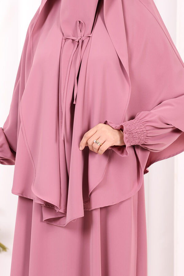 Peçeli Cilbab Model Elbise 6063 Gül Kurusu - 6