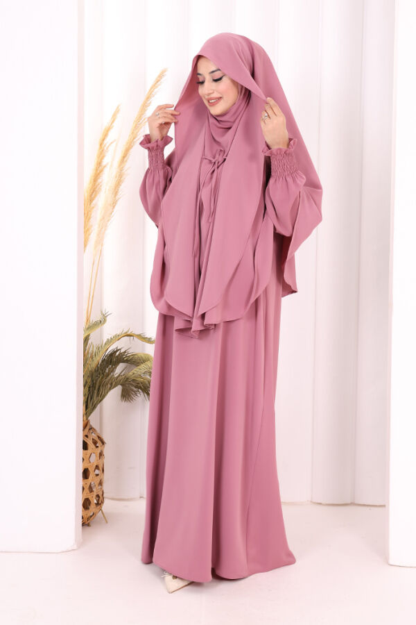 Peçeli Cilbab Model Elbise 6063 Gül Kurusu - 7