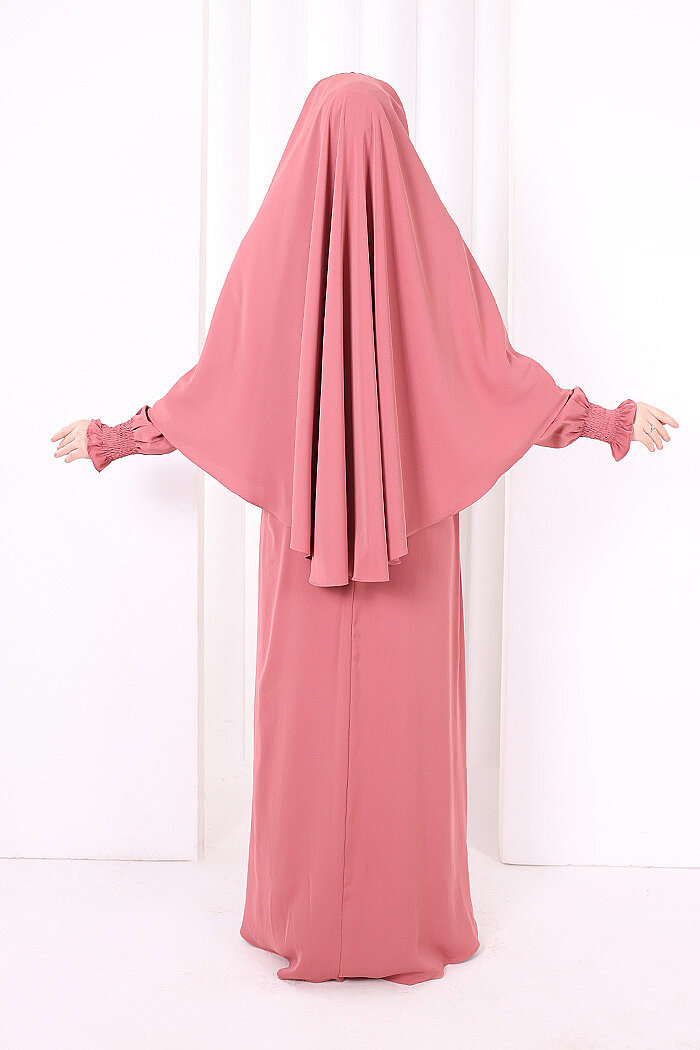 Peçeli Cilbab Model Elbise 6063 Gül Kurusu - 4