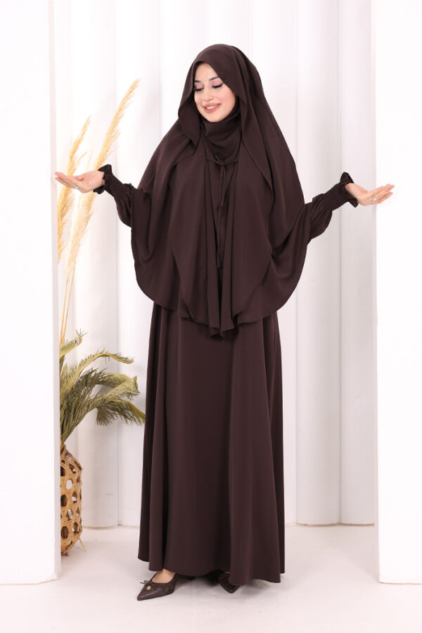 Peçeli Cilbab Model Elbise 6063 Kahverengi - 1