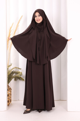Peçeli Cilbab Model Elbise 6063 Kahverengi - 2