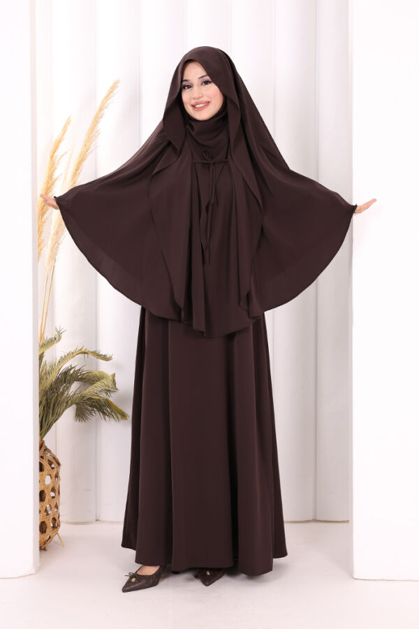 Peçeli Cilbab Model Elbise 6063 Kahverengi - 2