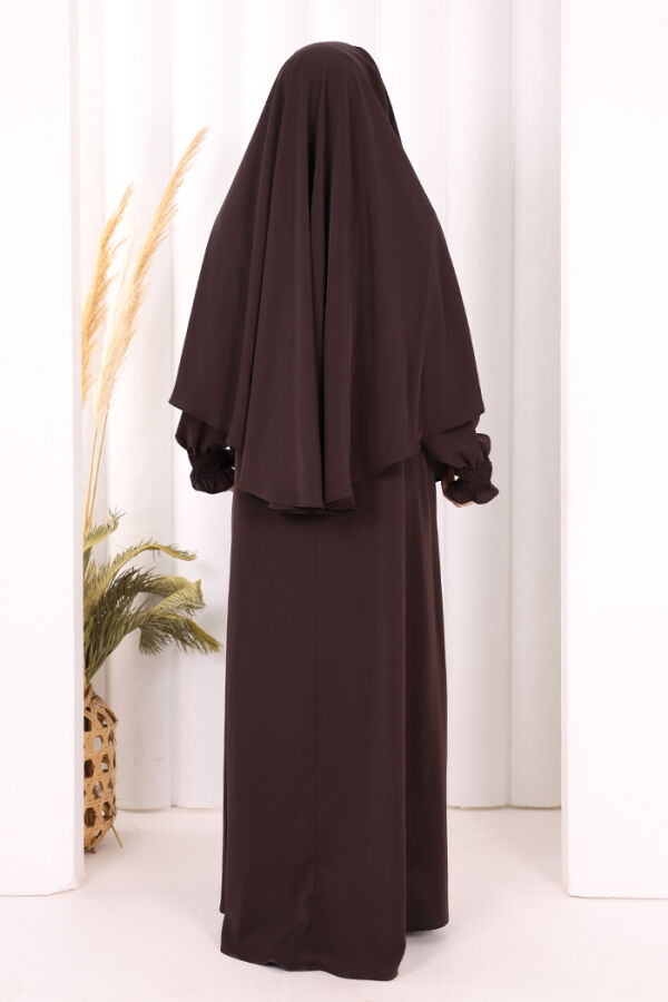 Peçeli Cilbab Model Elbise 6063 Kahverengi - 4