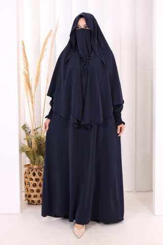 Peçeli Cilbab Model Elbise 6063 Lacivert