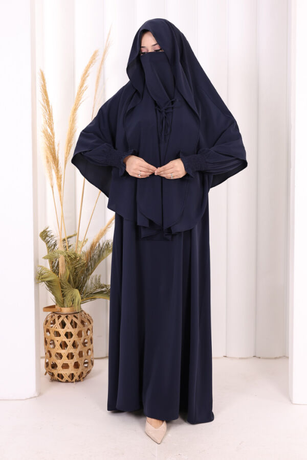 Peçeli Cilbab Model Elbise 6063 Lacivert - 2