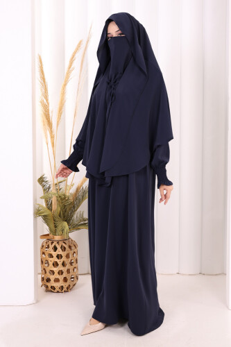 Peçeli Cilbab Model Elbise 6063 Lacivert - 3