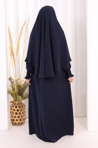 Peçeli Cilbab Model Elbise 6063 Lacivert - 4