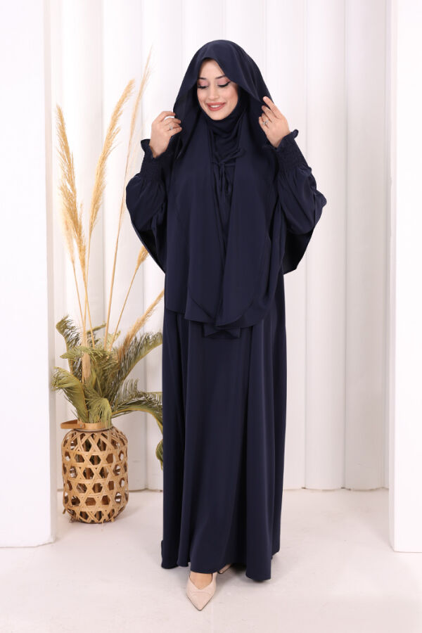 Peçeli Cilbab Model Elbise 6063 Lacivert - 5