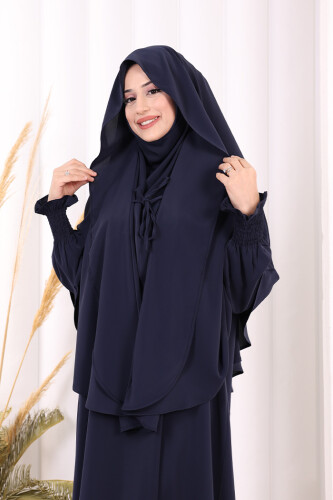 Peçeli Cilbab Model Elbise 6063 Lacivert - 6