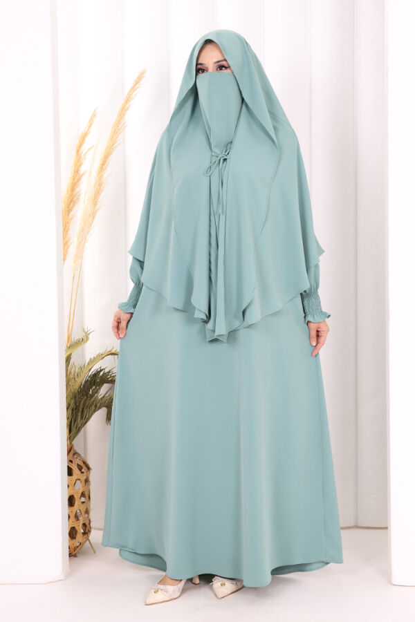 Peçeli Cilbab Model Elbise 6063 Mint - 1
