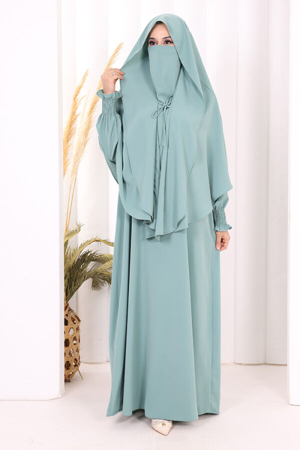 Peçeli Cilbab Model Elbise 6063 Mint - 2