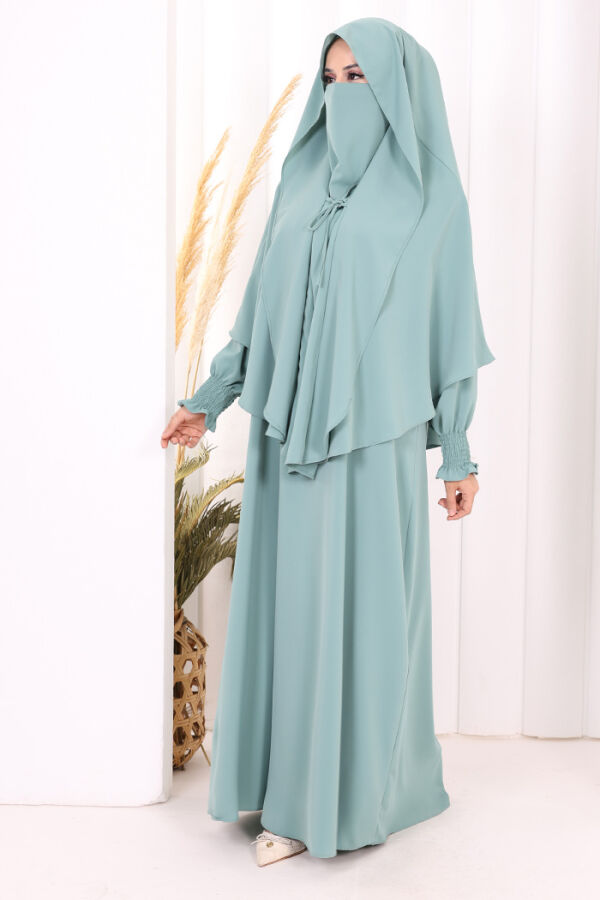 Peçeli Cilbab Model Elbise 6063 Mint - 3