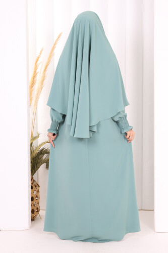 Peçeli Cilbab Model Elbise 6063 Mint - 4