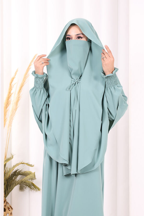 Peçeli Cilbab Model Elbise 6063 Mint - 5
