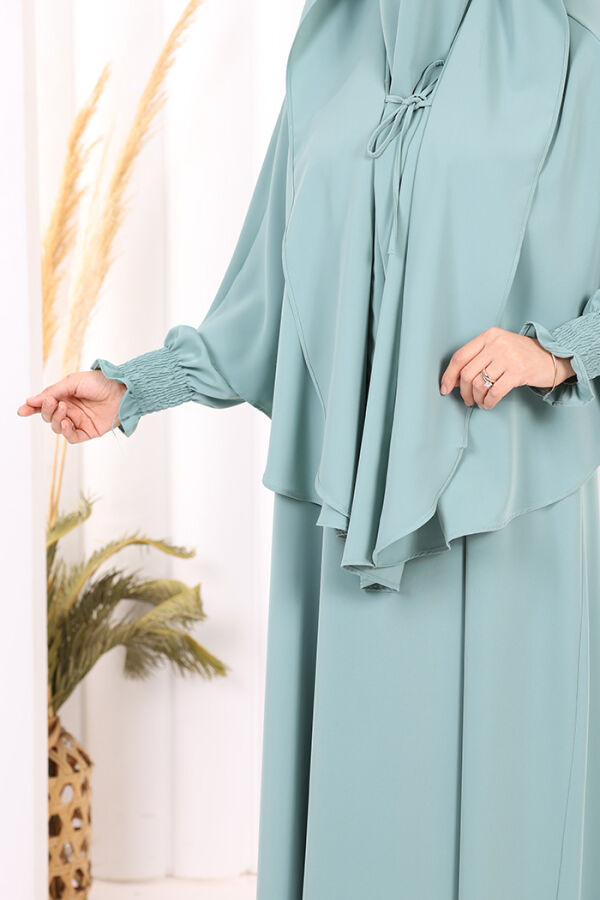 Peçeli Cilbab Model Elbise 6063 Mint - 6