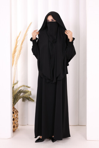 Peçeli Cilbab Model Elbise 6063 Siyah 